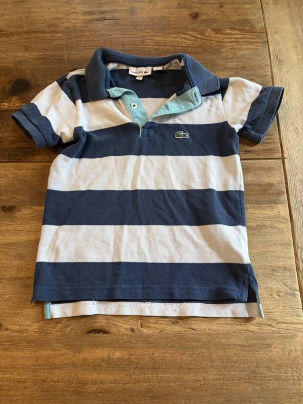 Lacoste Boys Navy White Striped Polo Shirt Size 6